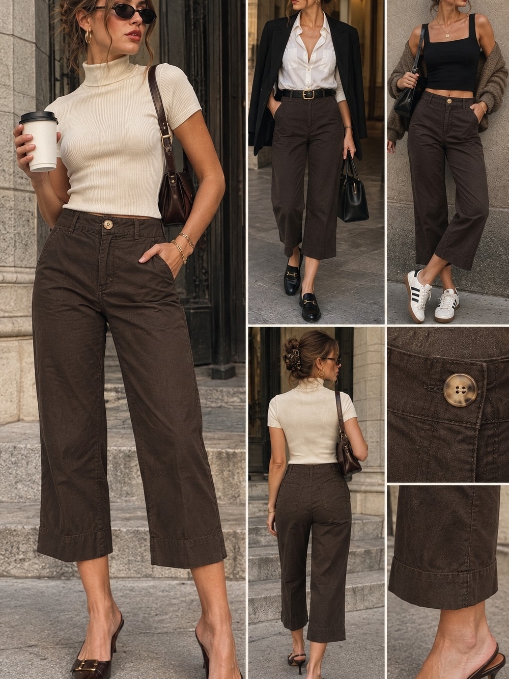 Nicole Miller Brown Wide Leg Crop Pants Size 6 90s Office Chic